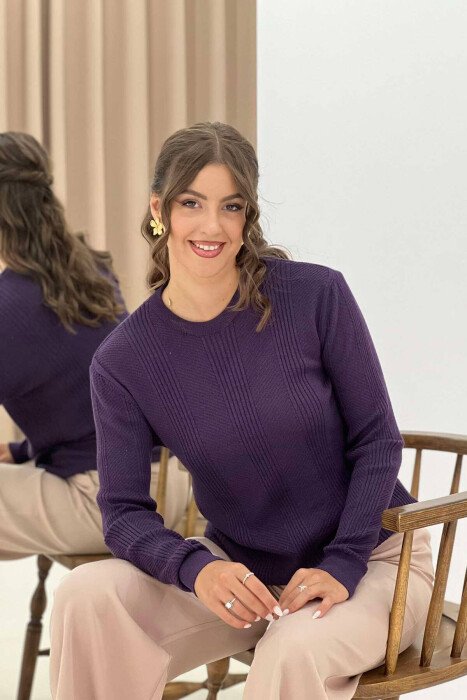 ROUND NECK WOMEN SWEATER PURPLE/LEJLA - KLAUDIO FASHION