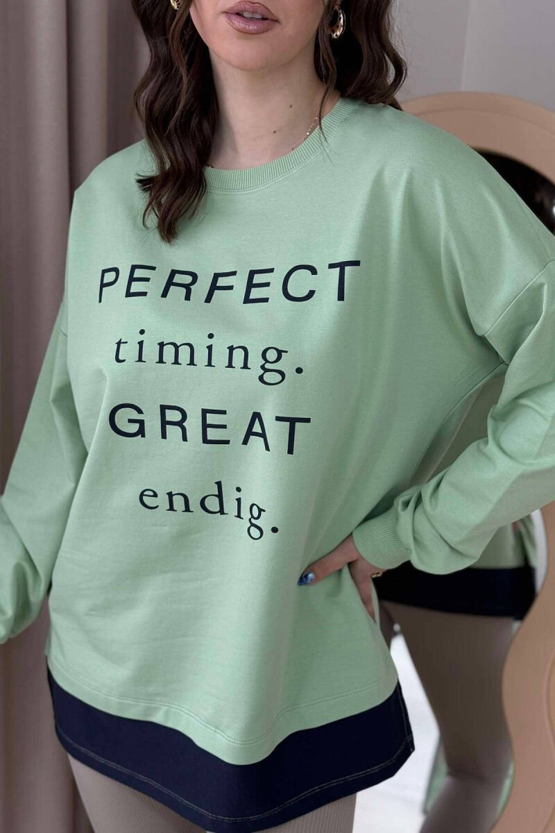 ROUND NECK WRITTINGS WOMEN SWEATSHIRT MINT/MENTE - 2