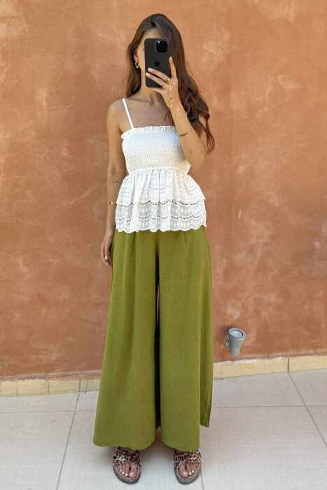 RUFFLED ONE COLOR WOMEN TANK TOP WHITE-E BARDHE - KLAUDIO FASHION