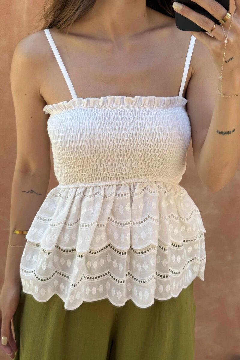 RUFFLED ONE COLOR WOMEN TANK TOP WHITE-E BARDHE - 2