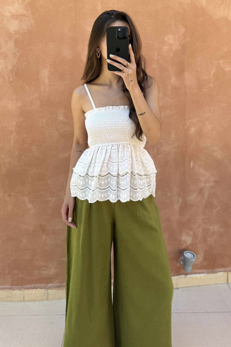 RUFFLED ONE COLOR WOMEN TANK TOP WHITE-E BARDHE - 4