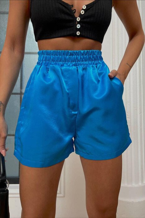 SATEN ONE COLOR WOMAN SHORTS BABY BLUE/BLU BY - KLAUDIO FASHION