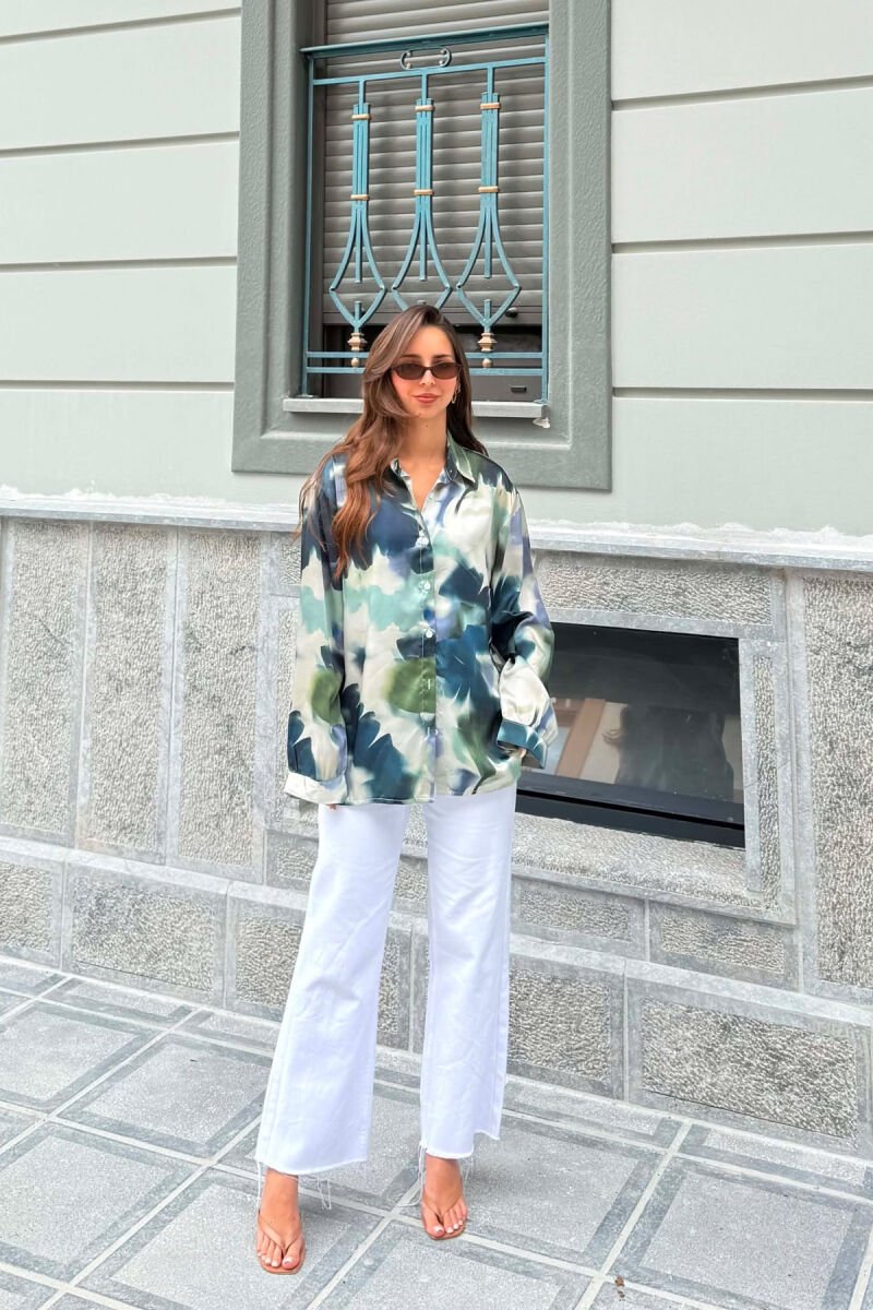 SATIN ABSTRACT DESIGN WOMEN SHIRT GREEN/JESHILE - 1