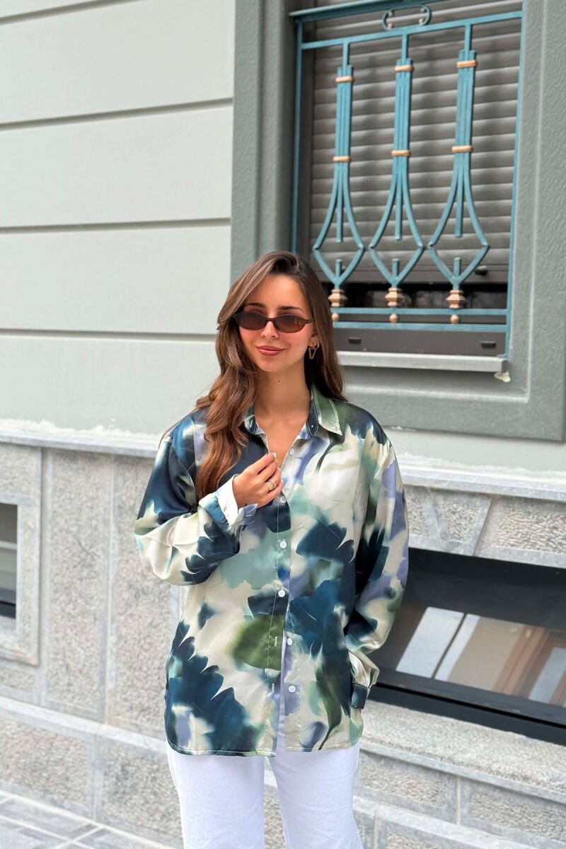 SATIN ABSTRACT DESIGN WOMEN SHIRT GREEN/JESHILE - 2
