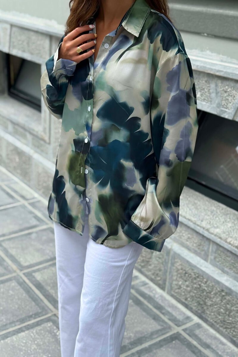 SATIN ABSTRACT DESIGN WOMEN SHIRT GREEN/JESHILE - 3