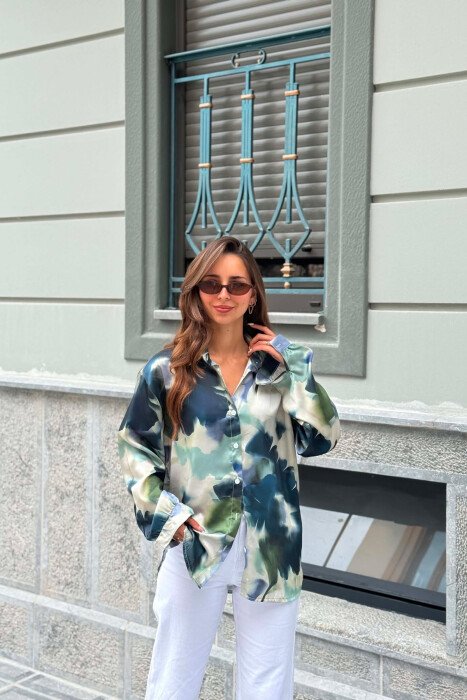 SATIN ABSTRACT DESIGN WOMEN SHIRT GREEN/JESHILE - 5