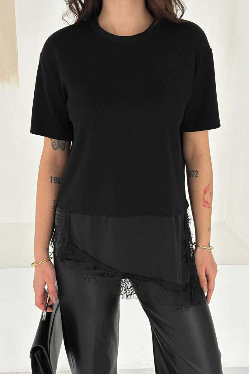 SATIN DETAIL WOMAN T-SHIRT BLACK/ E ZEZE - 2