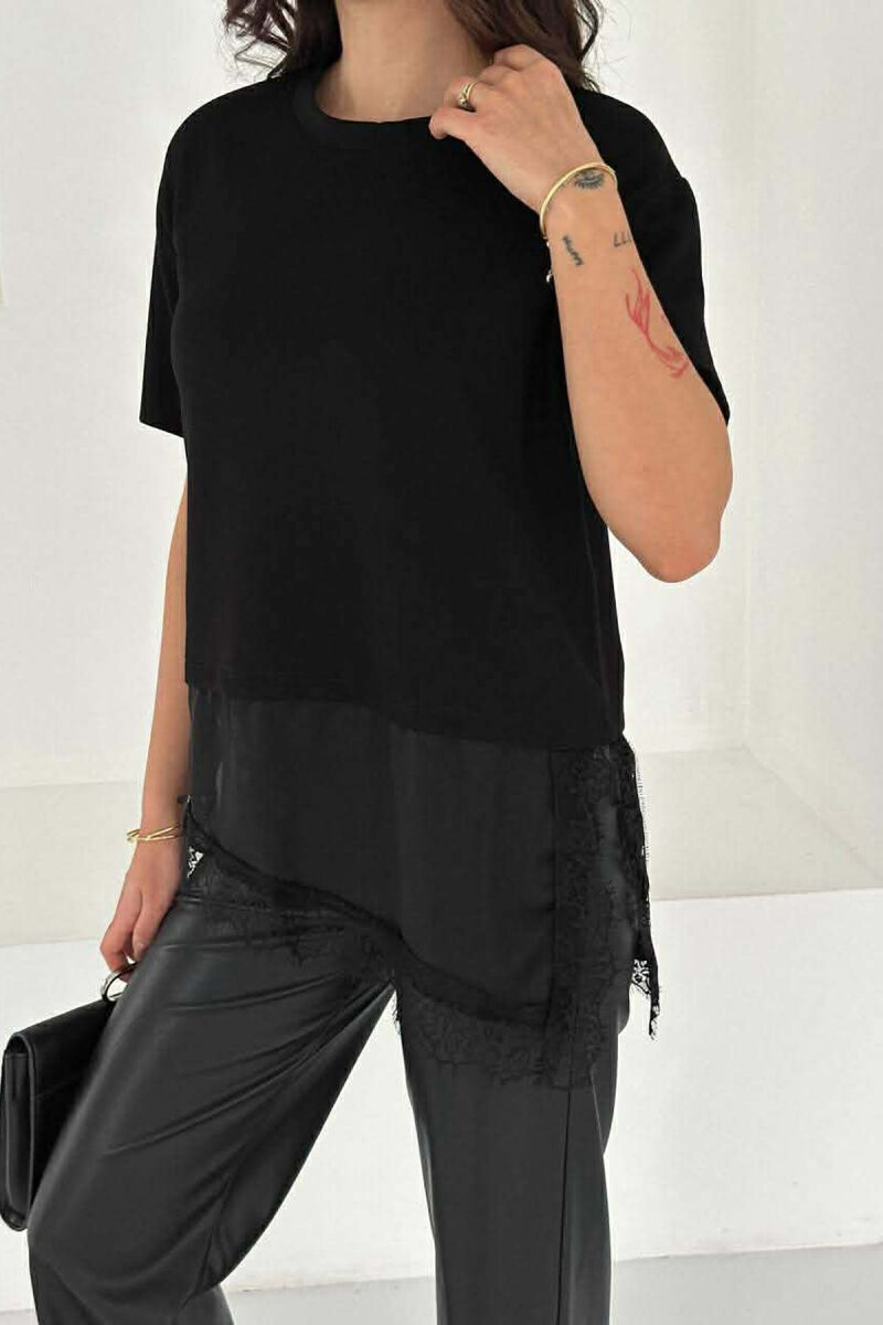 SATIN DETAIL WOMAN T-SHIRT BLACK/ E ZEZE - 3