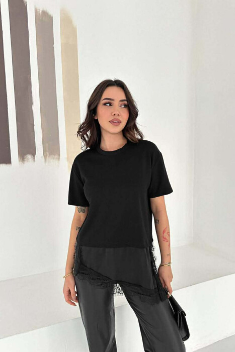 SATIN DETAIL WOMAN T-SHIRT BLACK/ E ZEZE - 4