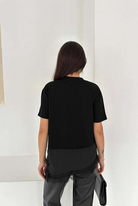 SATIN DETAIL WOMAN T-SHIRT BLACK/ E ZEZE - 5