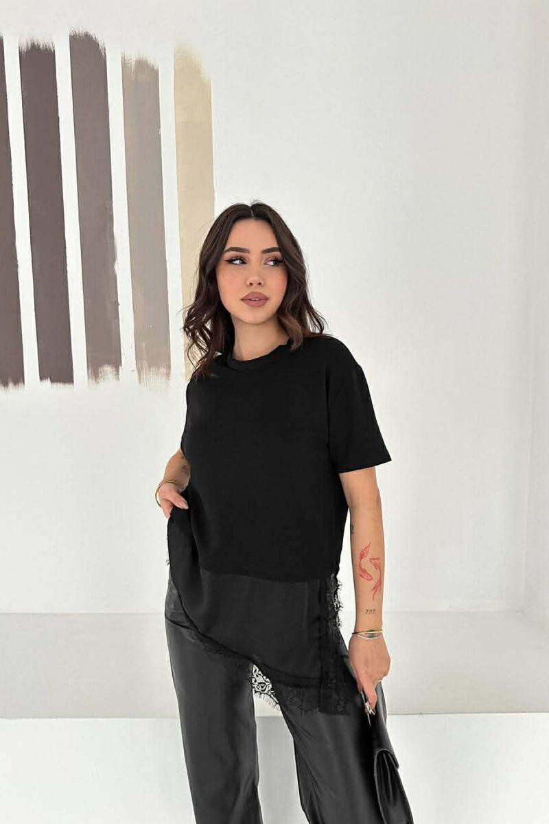SATIN DETAIL WOMAN T-SHIRT BLACK/ E ZEZE - 6