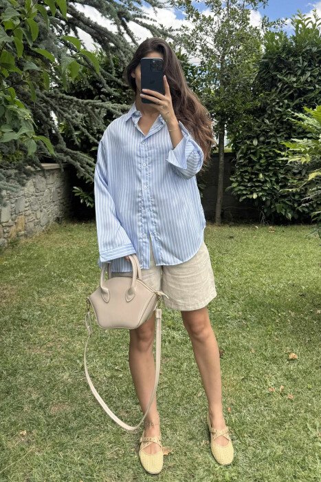 SATIN LINES WOMAN SHIRT LIGHTBLUE/BZ - 6