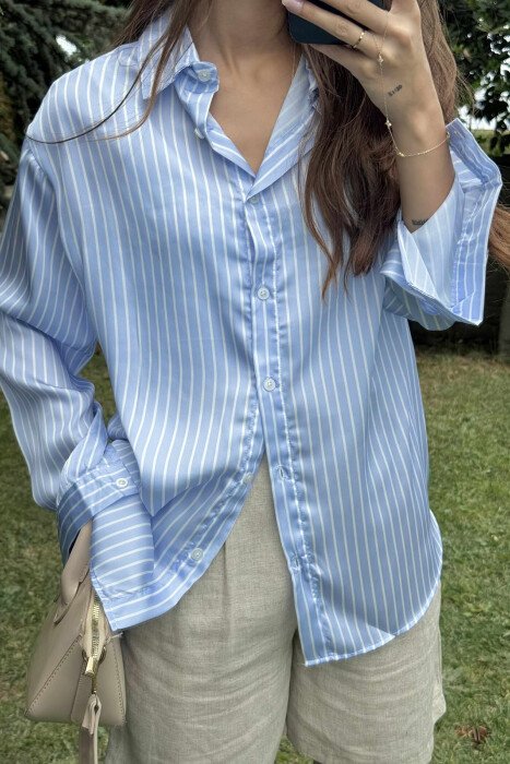 SATIN LINES WOMAN SHIRT LIGHTBLUE/BZ - 9