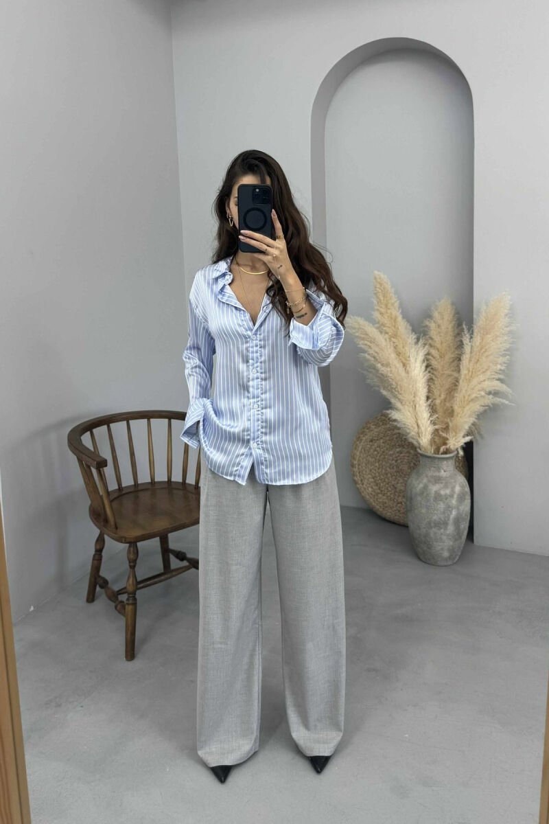 SATIN LINES WOMAN SHIRT LIGHTBLUE/BZ - 1