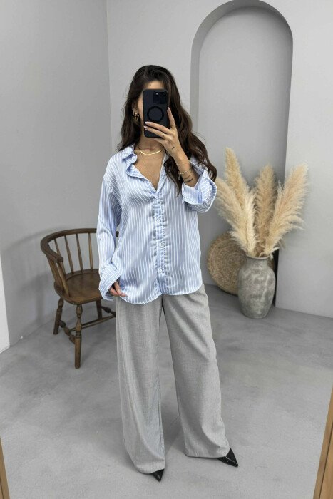 SATIN LINES WOMAN SHIRT LIGHTBLUE/BZ - 5