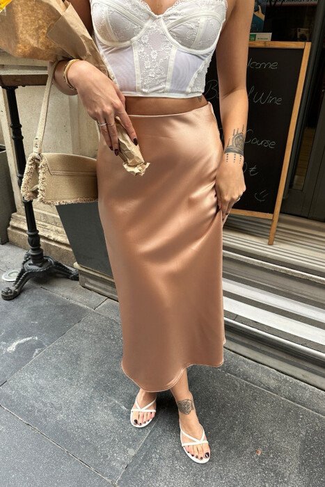 SATIN SIMPLE SKIRT DARK BEIGE/BEZHE ERRET - 3