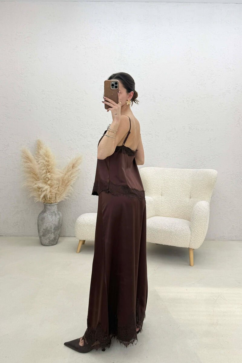 SATIN TANK TOP + SKIRT WOMAN SET BROWN/KAFE - 4