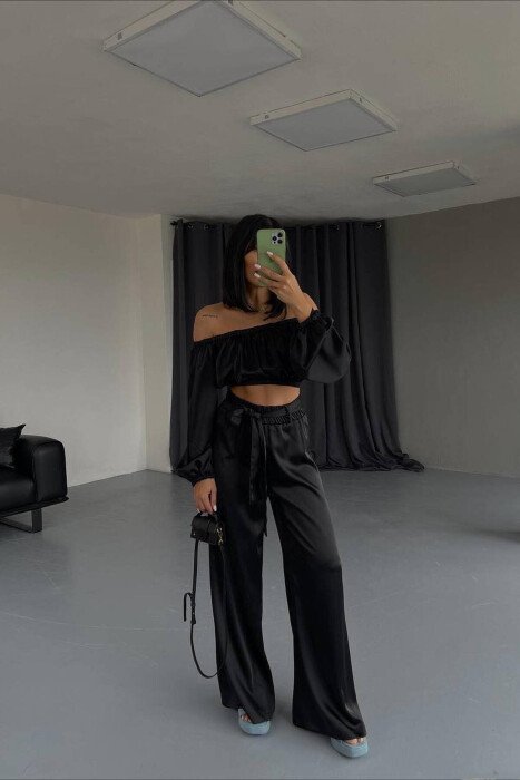 SATIN TWO PIECES WOMAN SET BLACK/ E ZEZE - KLAUDIO FASHION