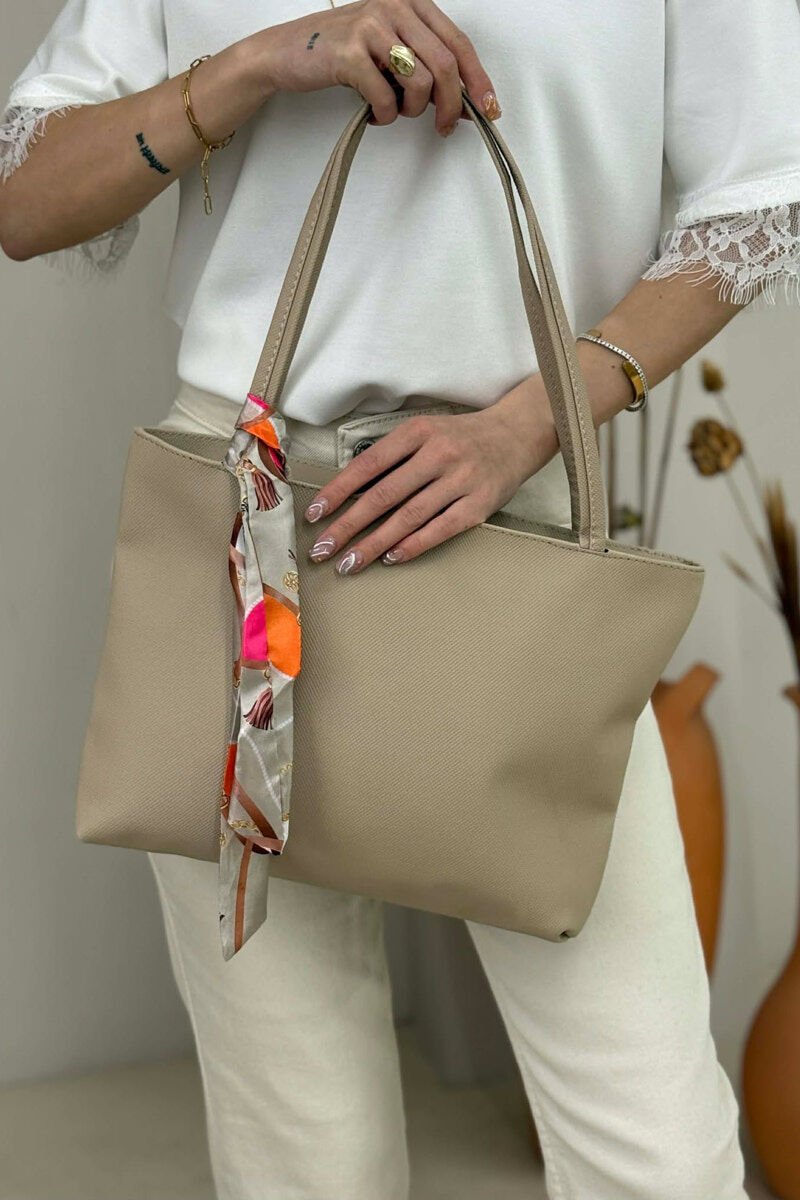 SCARF DETAIL ONE COLOR SIMPLE WOMEN BAG BEIGE/BEZHE - 2