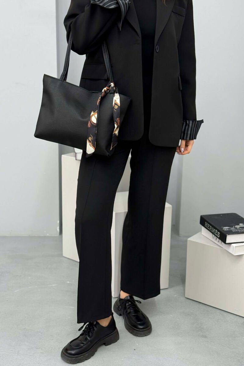 SCARF DETAIL ONE COLOR SIMPLE WOMEN BAG BLACK/ E ZEZE - 7
