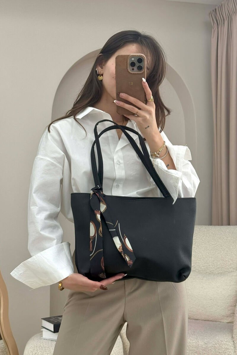 SCARF DETAIL ONE COLOR SIMPLE WOMEN BAG BLACK/ E ZEZE - 1