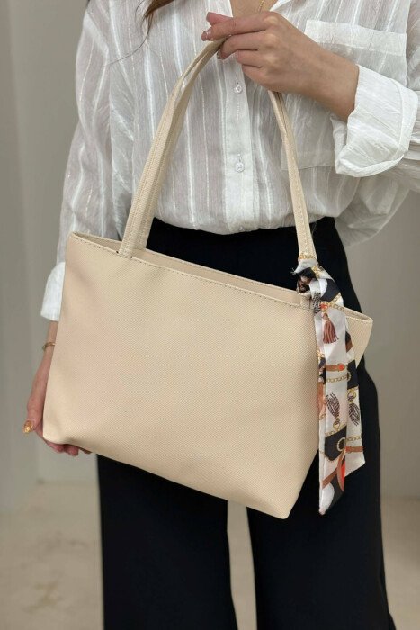 SCARF DETAIL ONE COLOR SIMPLE WOMEN BAG CREAM/KREM - 2