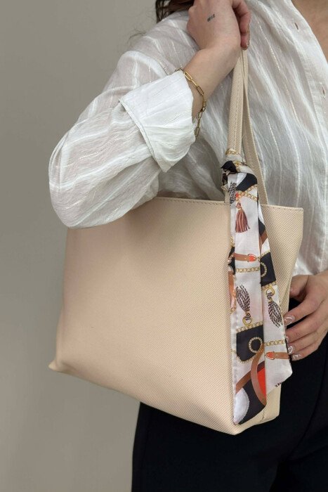 SCARF DETAIL ONE COLOR SIMPLE WOMEN BAG CREAM/KREM - 3