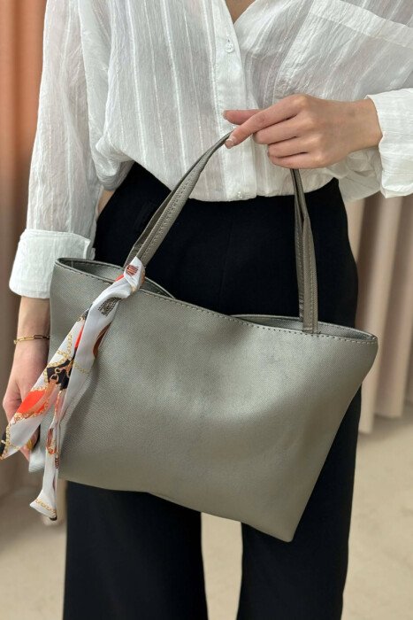 SCARF DETAIL ONE COLOR SIMPLE WOMEN BAG GREY/GRI - 3