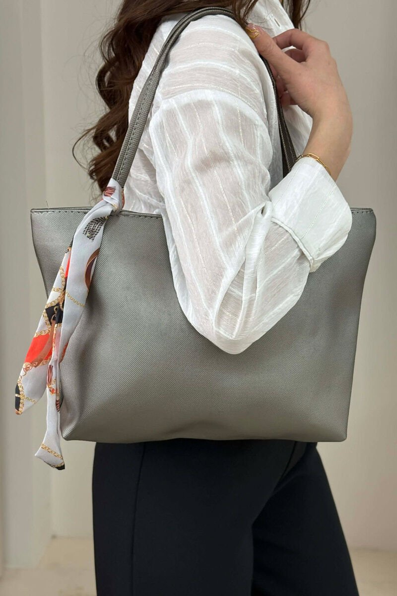 SCARF DETAIL ONE COLOR SIMPLE WOMEN BAG GREY/GRI - 4