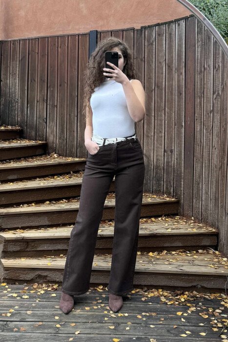 SCARF DETAIL ONE COLOR WOMEN JEANS DARK BROWN/KAE - 2