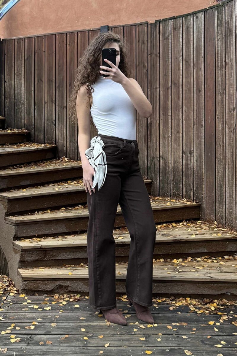 SCARF DETAIL ONE COLOR WOMEN JEANS DARK BROWN/KAE - 3