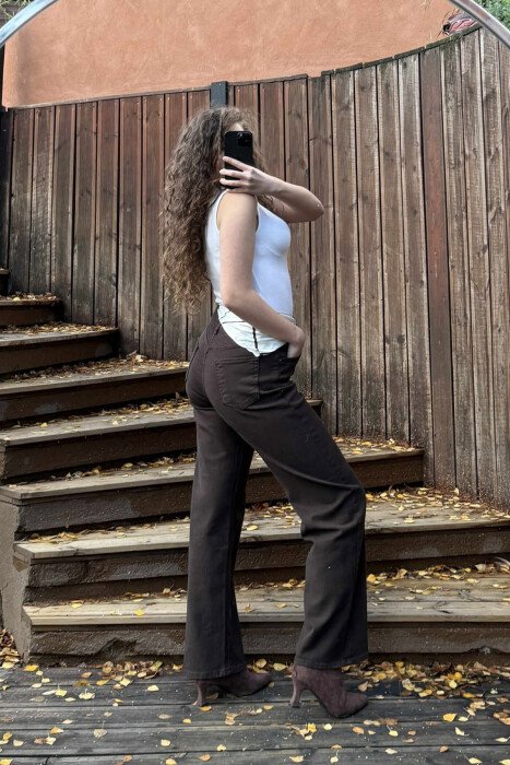 SCARF DETAIL ONE COLOR WOMEN JEANS DARK BROWN/KAE - 5