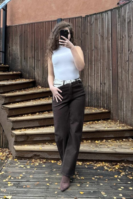 SCARF DETAIL ONE COLOR WOMEN JEANS DARK BROWN/KAE - 7