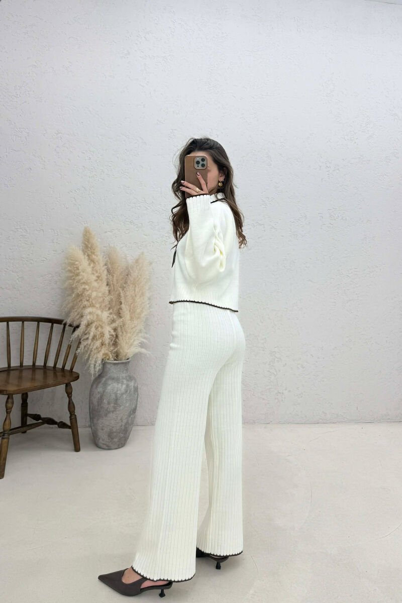 SCARF DETAIL SWEATER+TROUSERS WOMEN SET WHITE-E BARDHE - 4