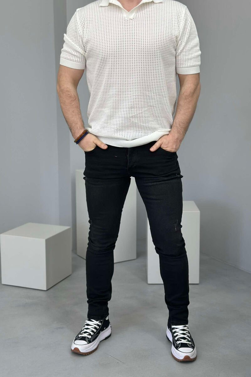 SCRATCHED ONE COLOR MEN JEANS BLACK/ E ZEZE - 1