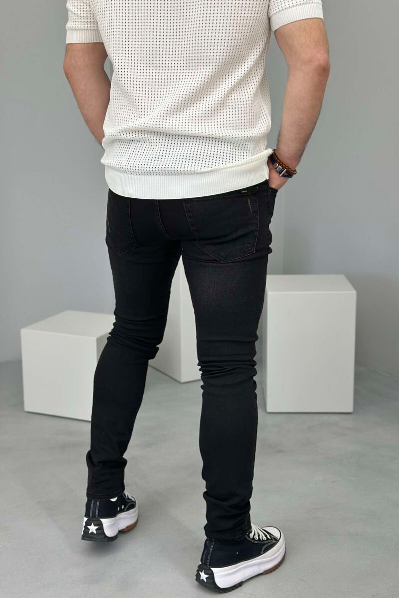 SCRATCHED ONE COLOR MEN JEANS BLACK/ E ZEZE - 4