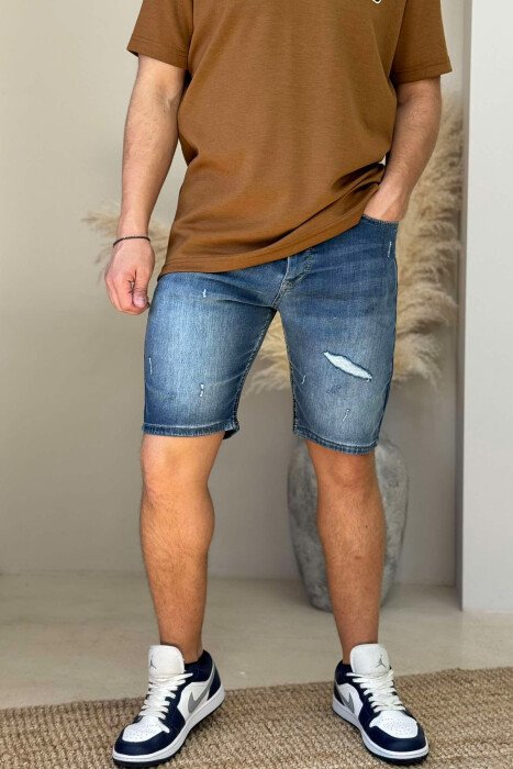 XHINSE TË SHKURTRA ME GËRVISHTJE PËR MESHKUJ NË NGJYRËN BLU - KLAUDIO FASHION