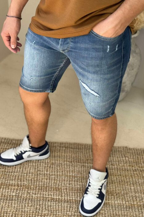 SCRATCHED ONE COLOR MEN SHORT PANTS BLUE/BLU - 2