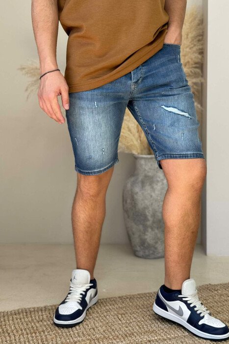SCRATCHED ONE COLOR MEN SHORT PANTS BLUE/BLU - 3