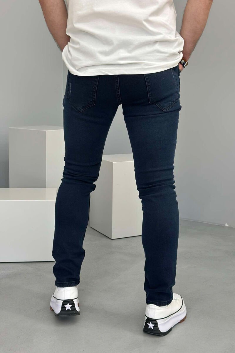 SCRATCHED SIMPLE MEN JEANS DARK BLUE/BEE - 4