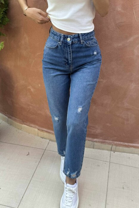 SCRATCHED SIMPLE WOMEN JEANS BLUE/BLU 