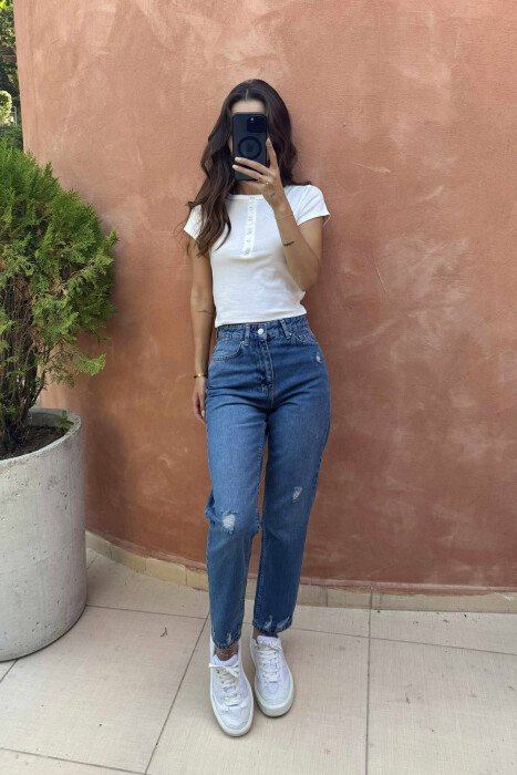 SCRATCHED SIMPLE WOMEN JEANS BLUE/BLU - 2