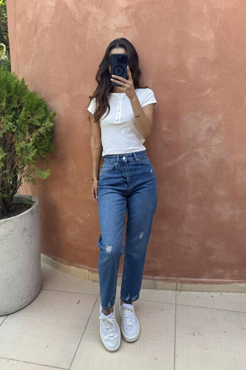SCRATCHED SIMPLE WOMEN JEANS BLUE/BLU - 2