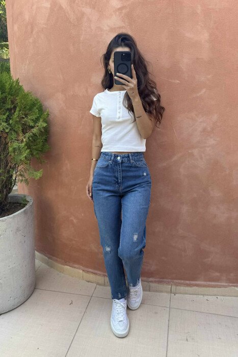 SCRATCHED SIMPLE WOMEN JEANS BLUE/BLU - 3
