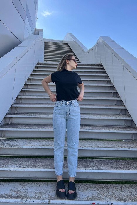 SCRATCHED SIMPLE WOMEN JEANS LIGHTBLUE/BZ - 7