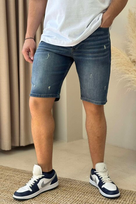 XHINSE TË SHKURTRA ME GËRVISHTJE PËR MESHKUJ NË NGJYRËN BLU - KLAUDIO FASHION