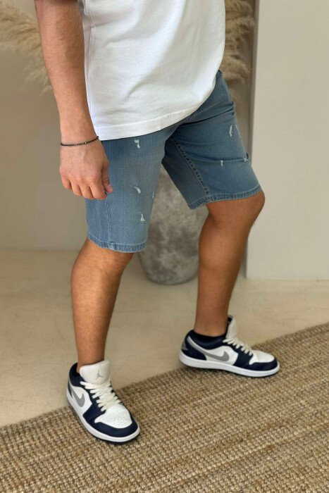 XHINSE TË SHKURTRA ME GËRVISHTJE PËR MESHKUJ NË NGJYRËN BLU E ZBARDHUR - KLAUDIO FASHION