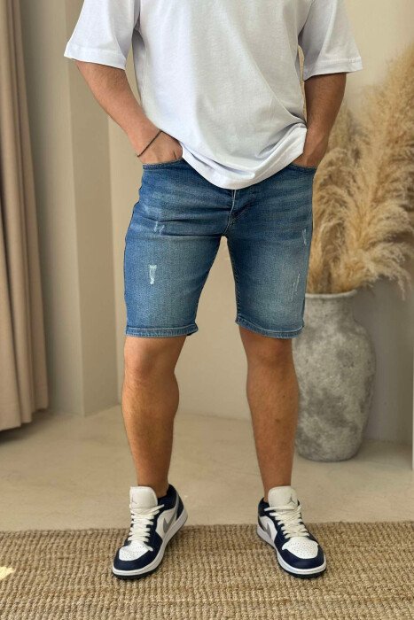SCRATCHES ONE COLOR MEN SHORT PANTS LIGHTBLUE/BZ - KLAUDIO FASHION