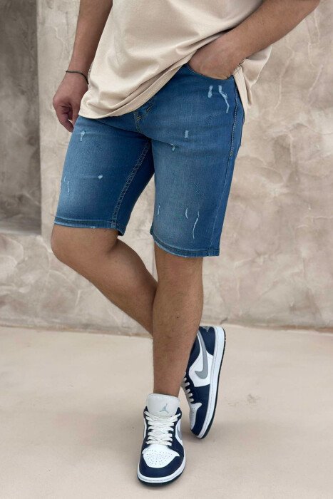 SCRATCHES ONE COLOR MEN SHORT PANTS BLUE/BLU - KLAUDIO FASHION