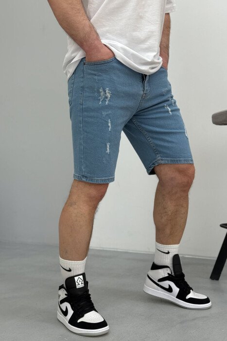 SCRATCHES ONE COLOR MEN SHORT PANTS LIGHTBLUE/BZ - 